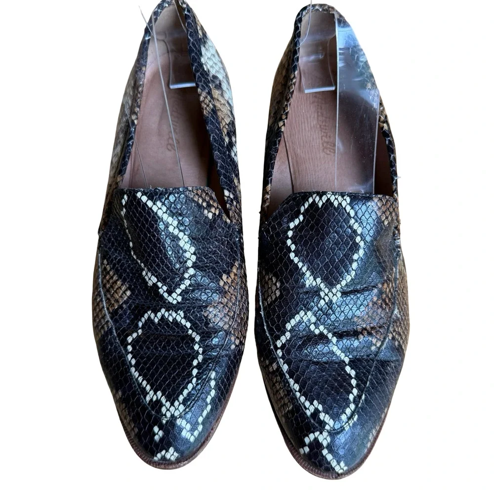 Madewell Leather Frances Snake Embossed Loafers Flats Slip On Shoes Brown 9.5